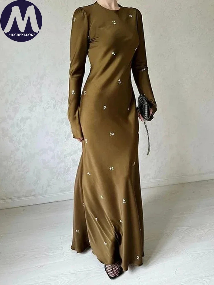Elegant and Pretty Womens Dresses Autumn Winter Printing O Neck Long Dress Korean Fashion Slim Fit Long Sleeve A-line Dress 240823