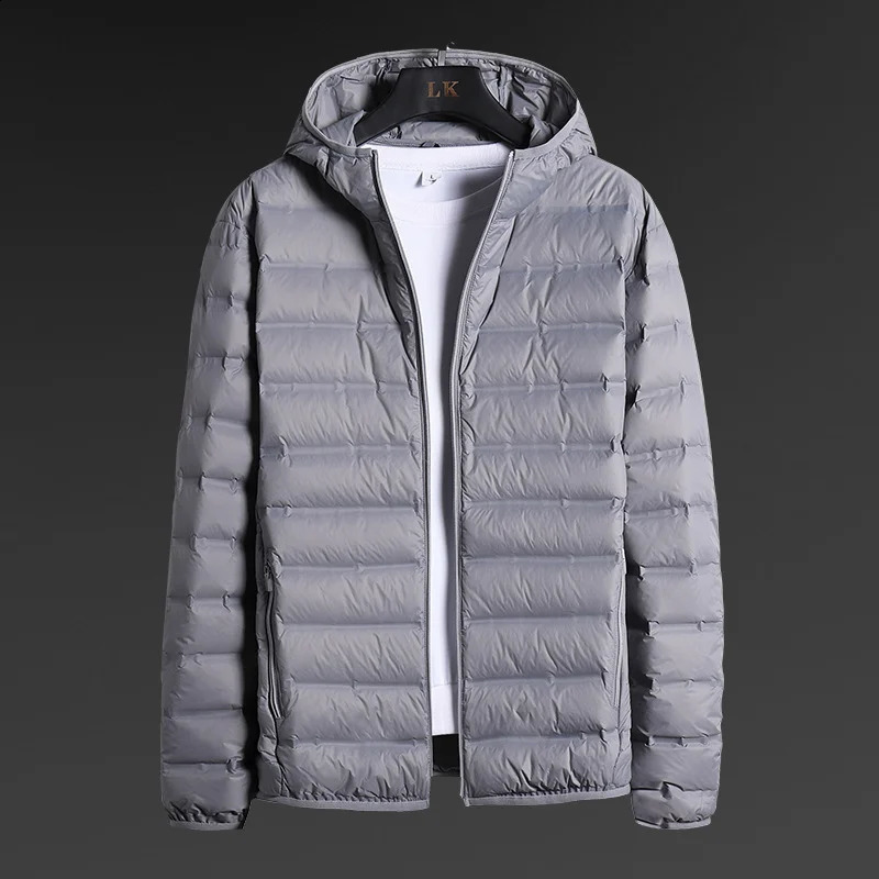 Anti splash lightweight inflatable jacket 90% white duck down mens hooded waterproof windproof warm 5XL 6XL 240822