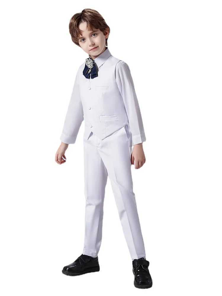 Childrens Deluxe Ceremony Evening Dress Boys White Immersion Set Used for Wedding Youth Childrens Birthday Ball Display Photography Set W240823