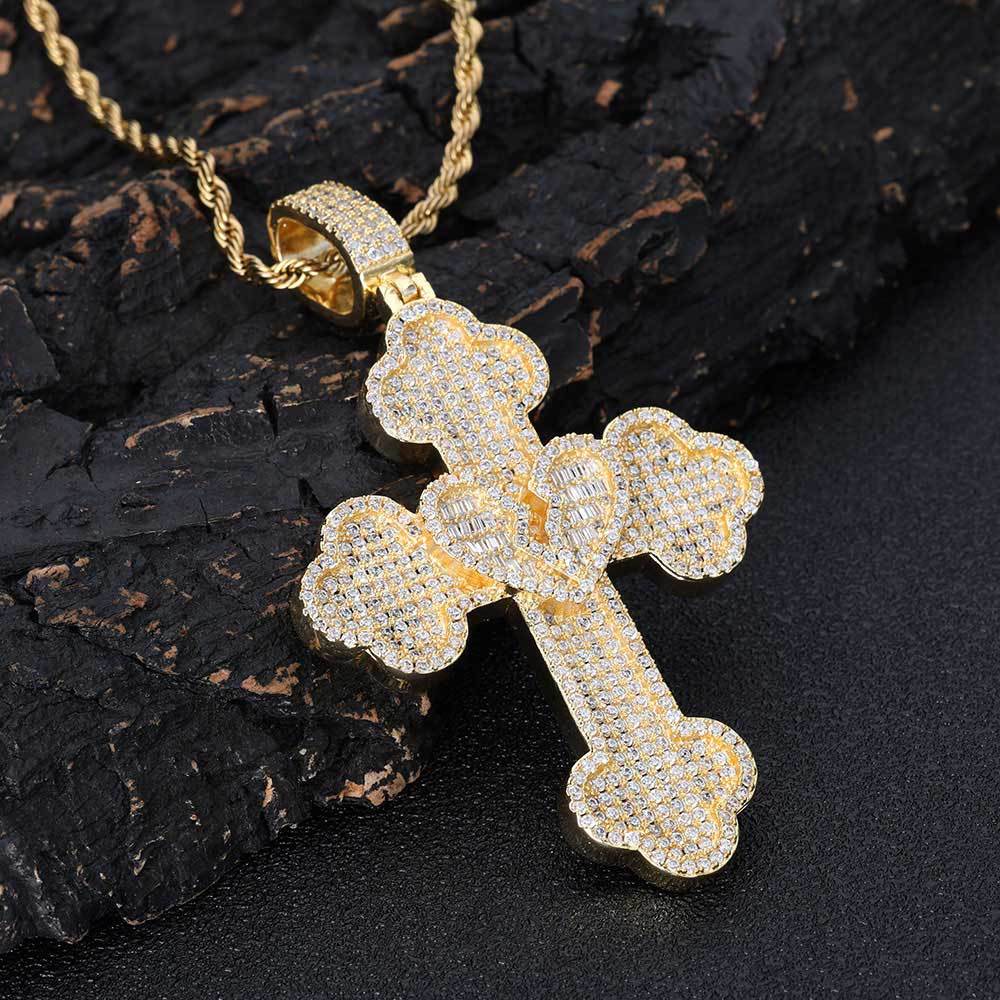 Hip Hop Heartbreak Cross Cross Pendant Necklace TopBling Zircon White Gold Plated Religious Jewelry