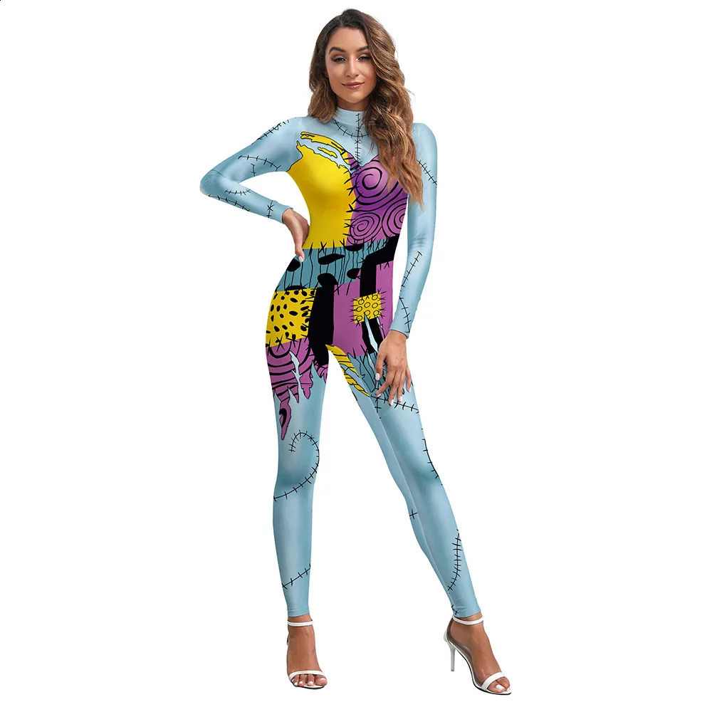 Halloween anime movie Sally cosplay dress party set costume Christmas women ultrathin jumpsuit tight Zentai bodysuit Gothic 240823
