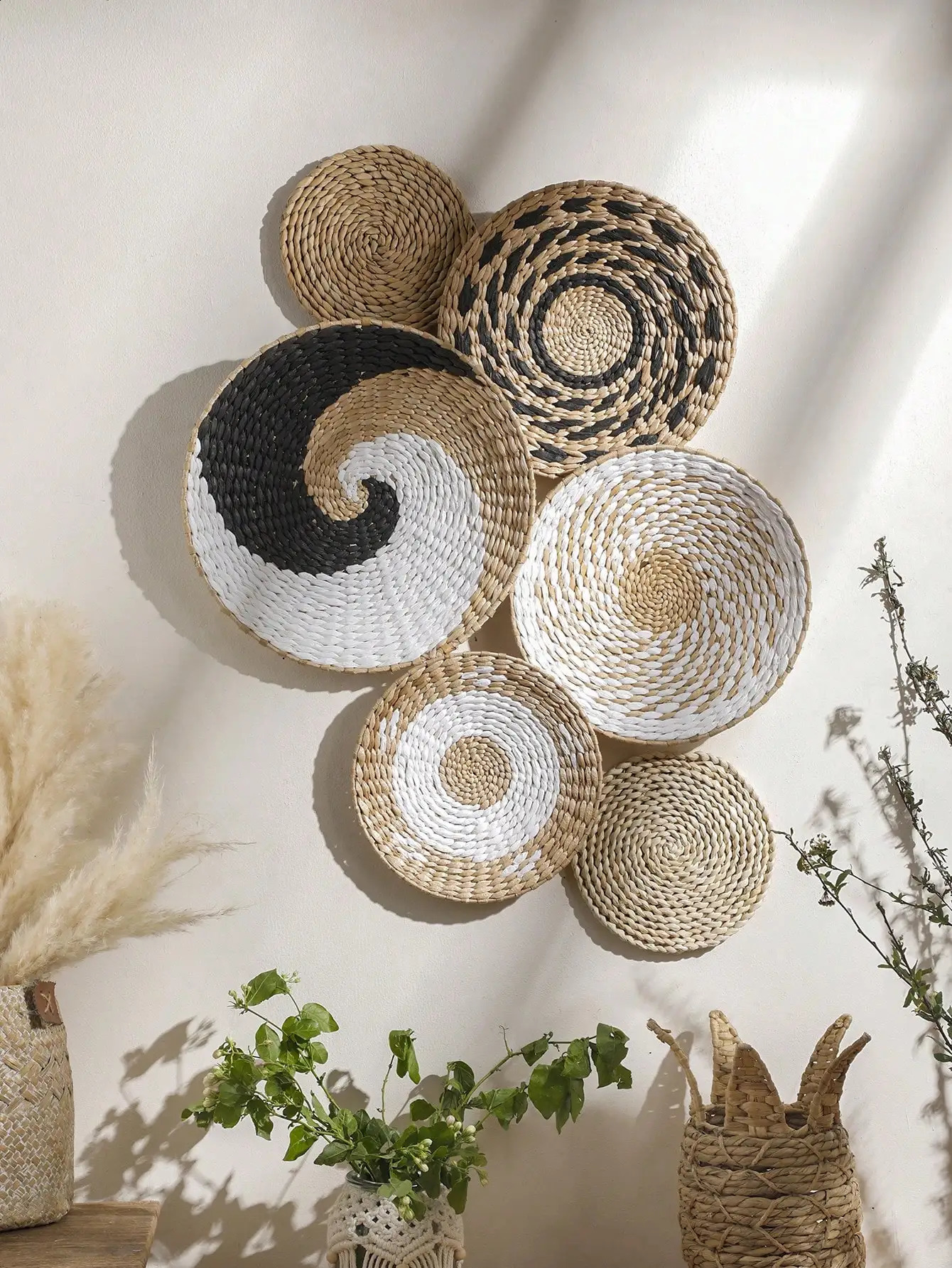 6 Bohemian handmade woven wall basket pendants for home decoration rural gifts kitchen farmhouse table living room 240823