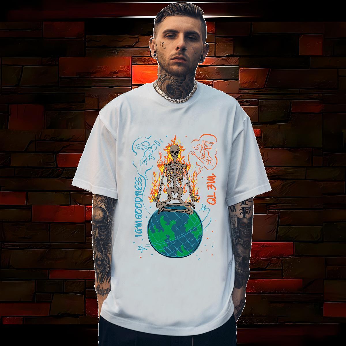 Comfortable T shirt 230g Pure Cotton skull Beach Graphic Breathable Crew Neck Couples T Shirts Fashion Designer Clothes