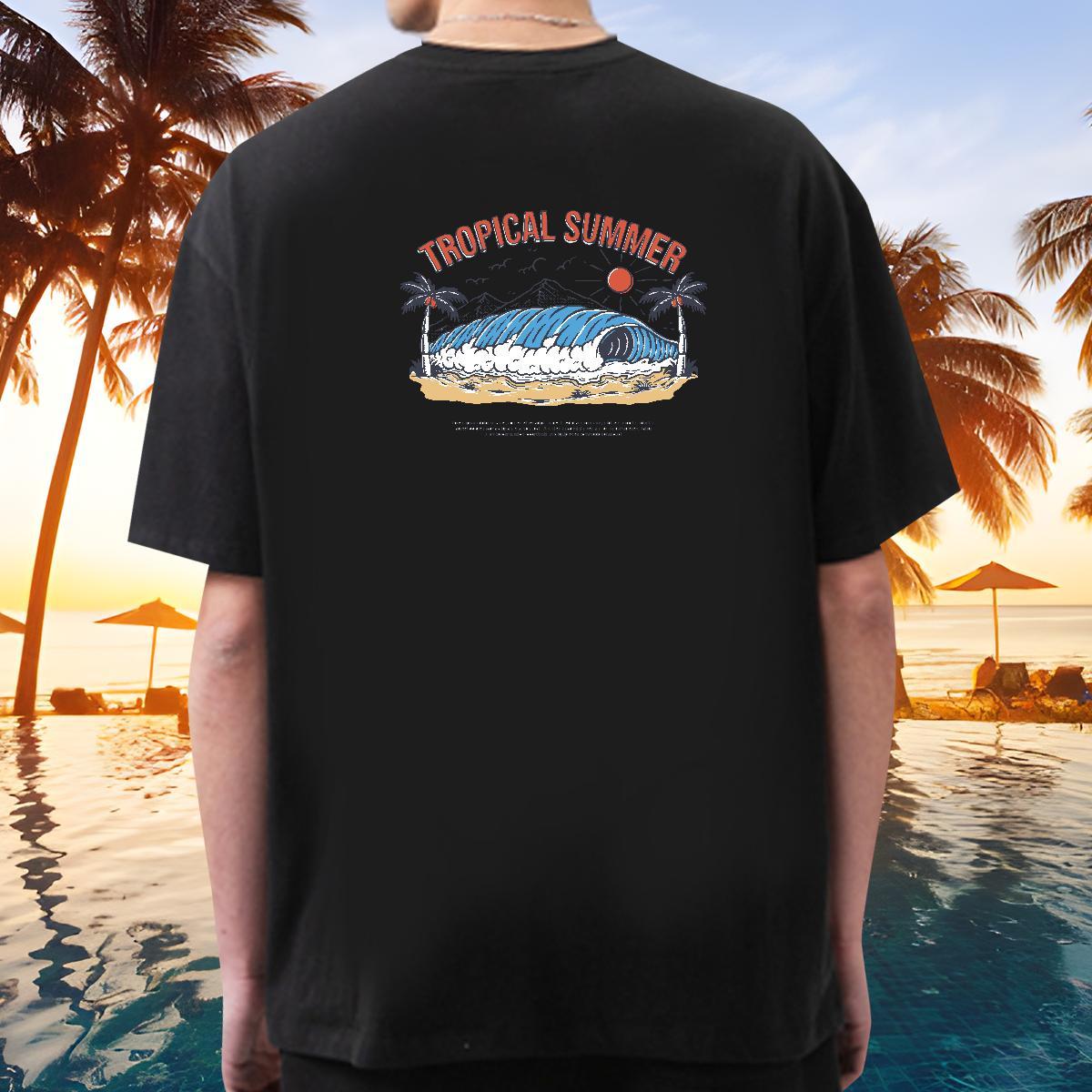 TOP Quality T Shirt For Man 230g Pure Cotton sea wave Outdoor Asian Size Breathable Men Clothes T-Shirt Wholesale Tops Shirt