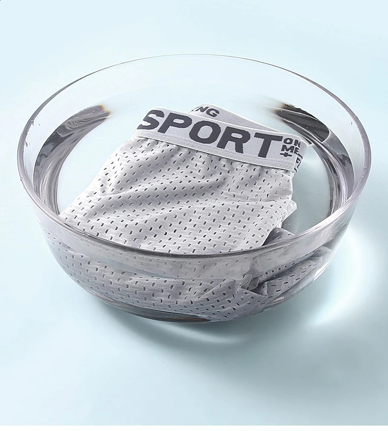 Summer Mens Underwear Ice Silk Mesh Boxing Shorts Thin Breathable Sexy Knitted 240822