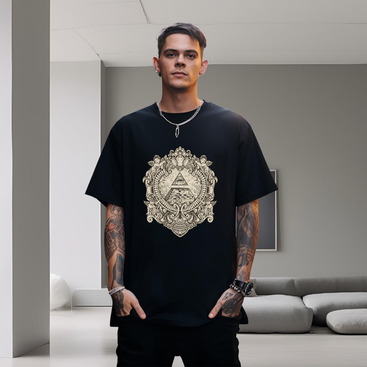 Loose Fit T-Shirts 230g Pure Cotton eye of the devil Sport Customized O-Neck Short Sleeve Men Tshirts 2024 Summer Polos