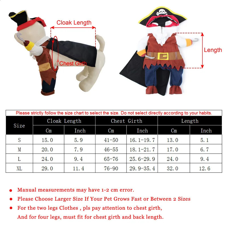 Funny Halloween Pet Dog Costumes Pirate Suit Cosplay Clothes For Small Medium Dogs Cats Chihuahua Puppy Clothing Pet Products 240823