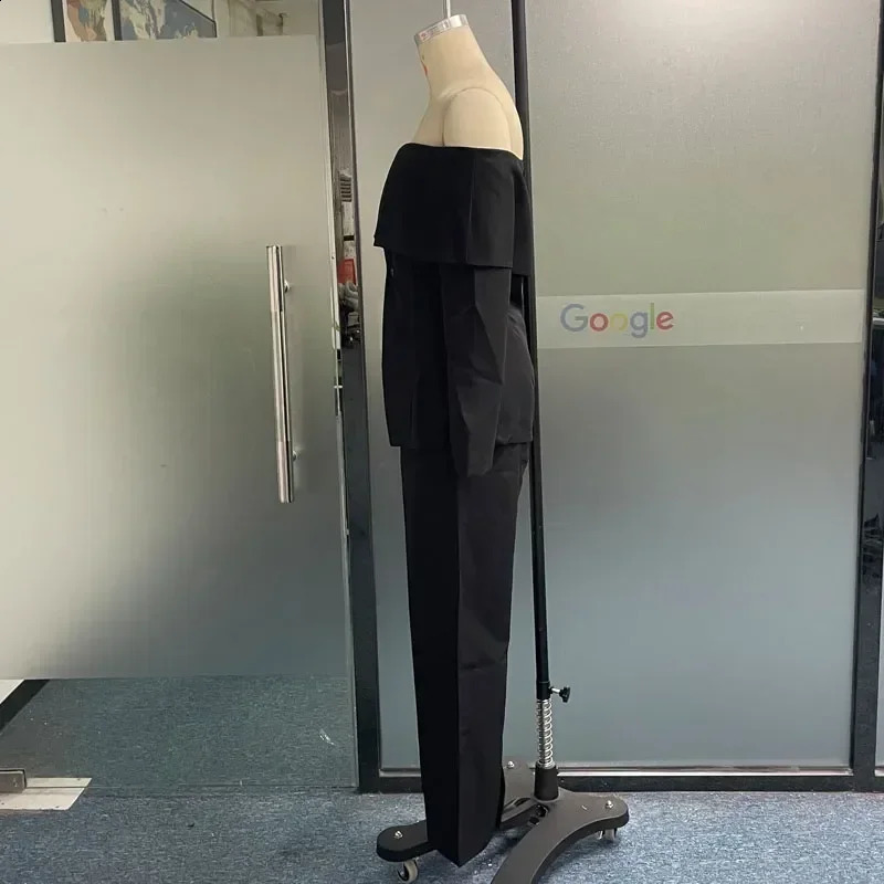 Autumn Office Womens Two Piece Set Simple Off Shoulder Long Sleeve Solid Color Suit Top Loose Pants Suit Street Wear 240809