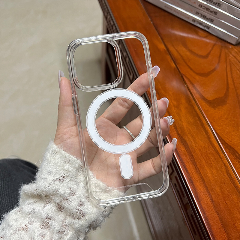 Space Clear Acrylic Magnetic For Magsafe Wireless Charging Cases Rugged Hybrid With Silver Button Shockproof For iPhone 17 16e 16 15 14 13 12 11 Pro M