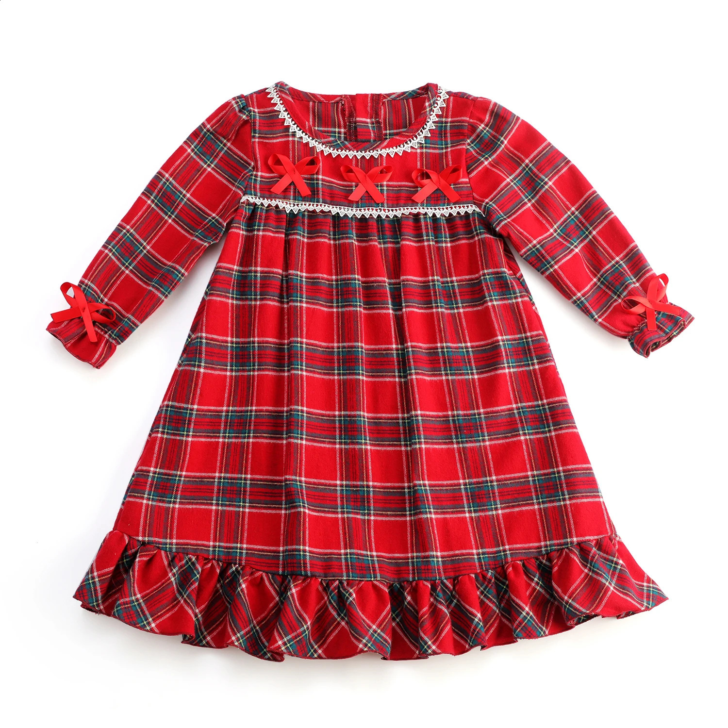 Mudbala Kids Girls Flannel Christmas Pajamas Red Checked Sibling Matching Winter Matching Pyjamas Set 240913