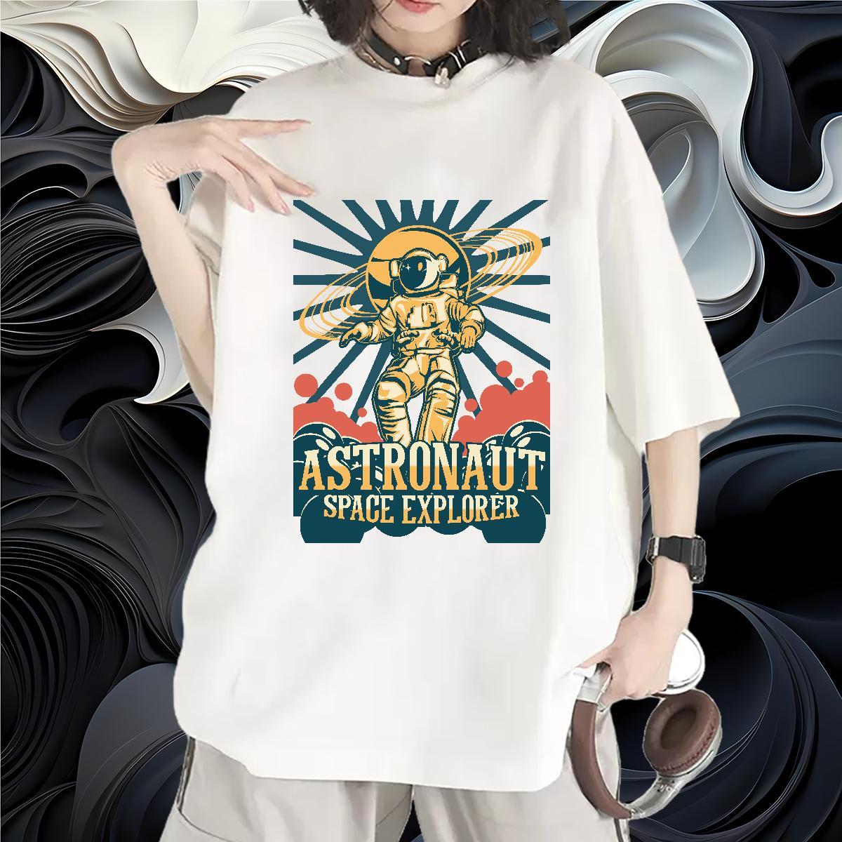 Free Shipping Women Tshirts 230g 100% Cotton universe Casual Beach Women T Shirts Crew Neck Custom Cartoon Tops Tees