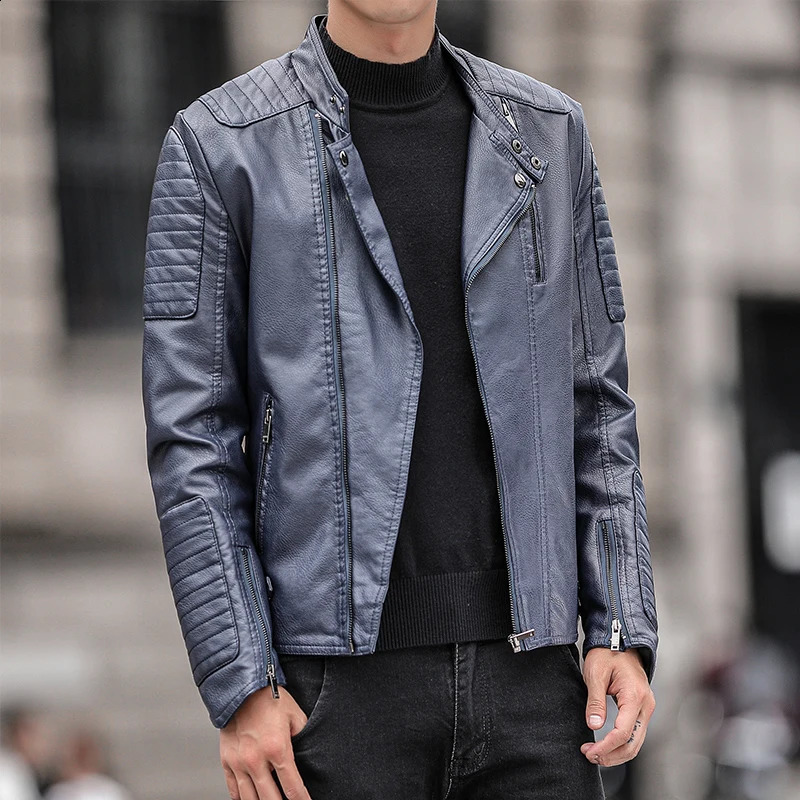 Mens Arrived Motorcycle Youth Stand Collar Streetwear Jacket Autumn Spring Natural Leather Plus size Fashion Jacket Mens 240822
