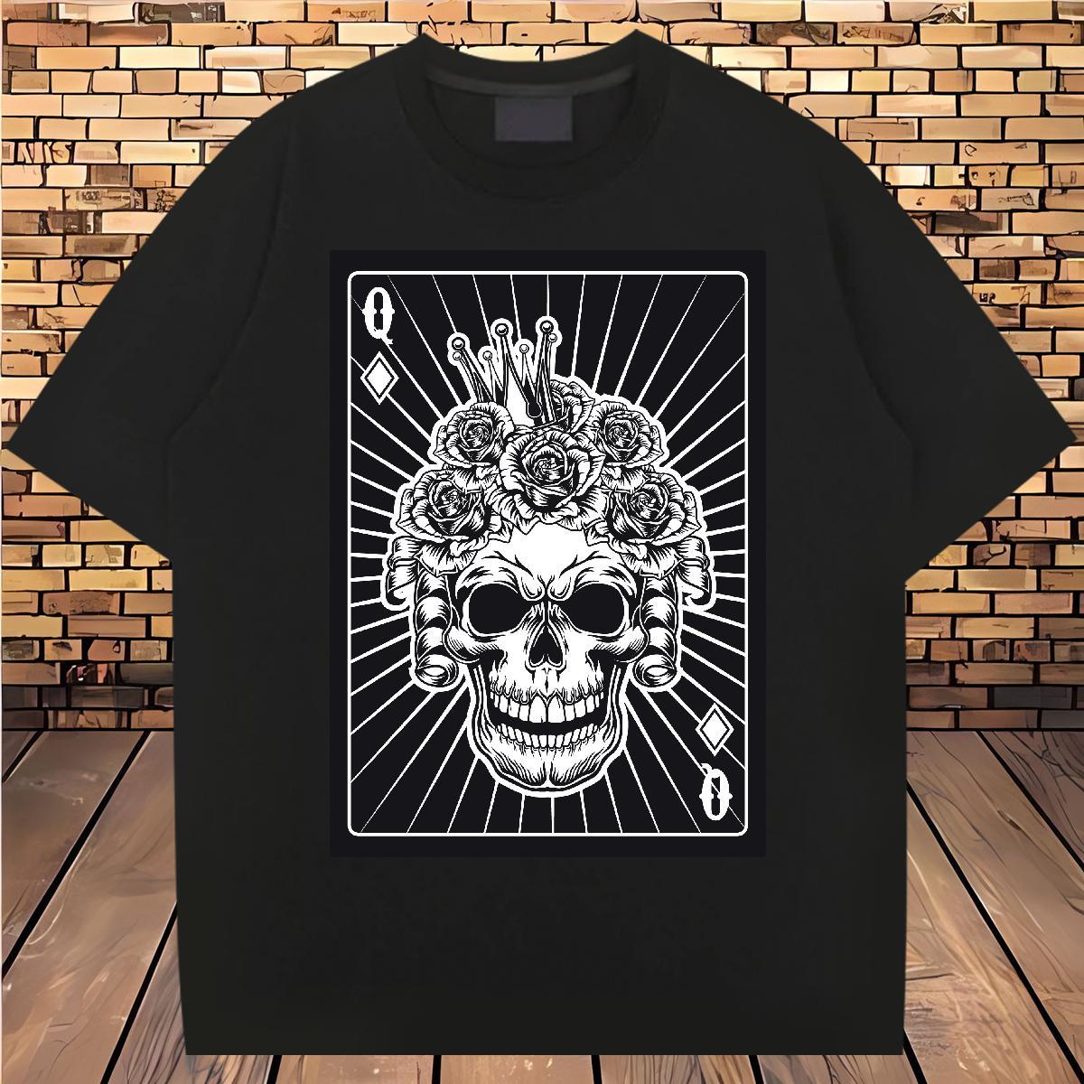 Soft T-Shirts 230g Pure Cotton skull Daily Outfit Plus Size Cartoon Breathable Crew Neck Tshirts Stylist Top Tees