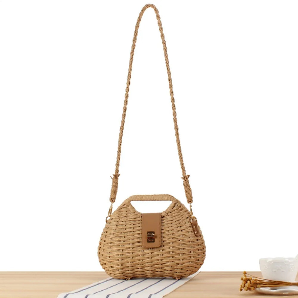 Women Elegant Fashion Straw Woven Rattan Bag Rope Crossbody Sling Shoulder Beach 240823Z