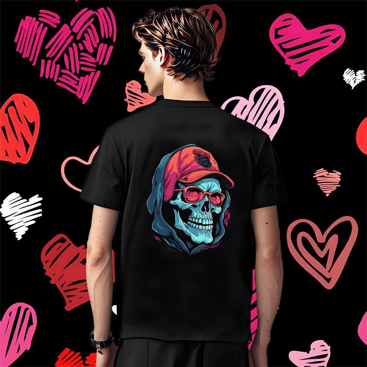 Popular T-Shirts for Men 230g Cotton skull Hip Hop DIY Logo Oversized Crew Neck Couples T Shirts DIY Customized Tops