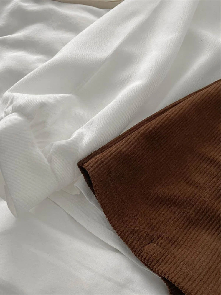 Xgoth Preppy Skirt Suit Elegant Wear Women Spring Hong Kong Style Retro Shirt Vinatge Brown A-line Skirt Two-piece/single 240823
