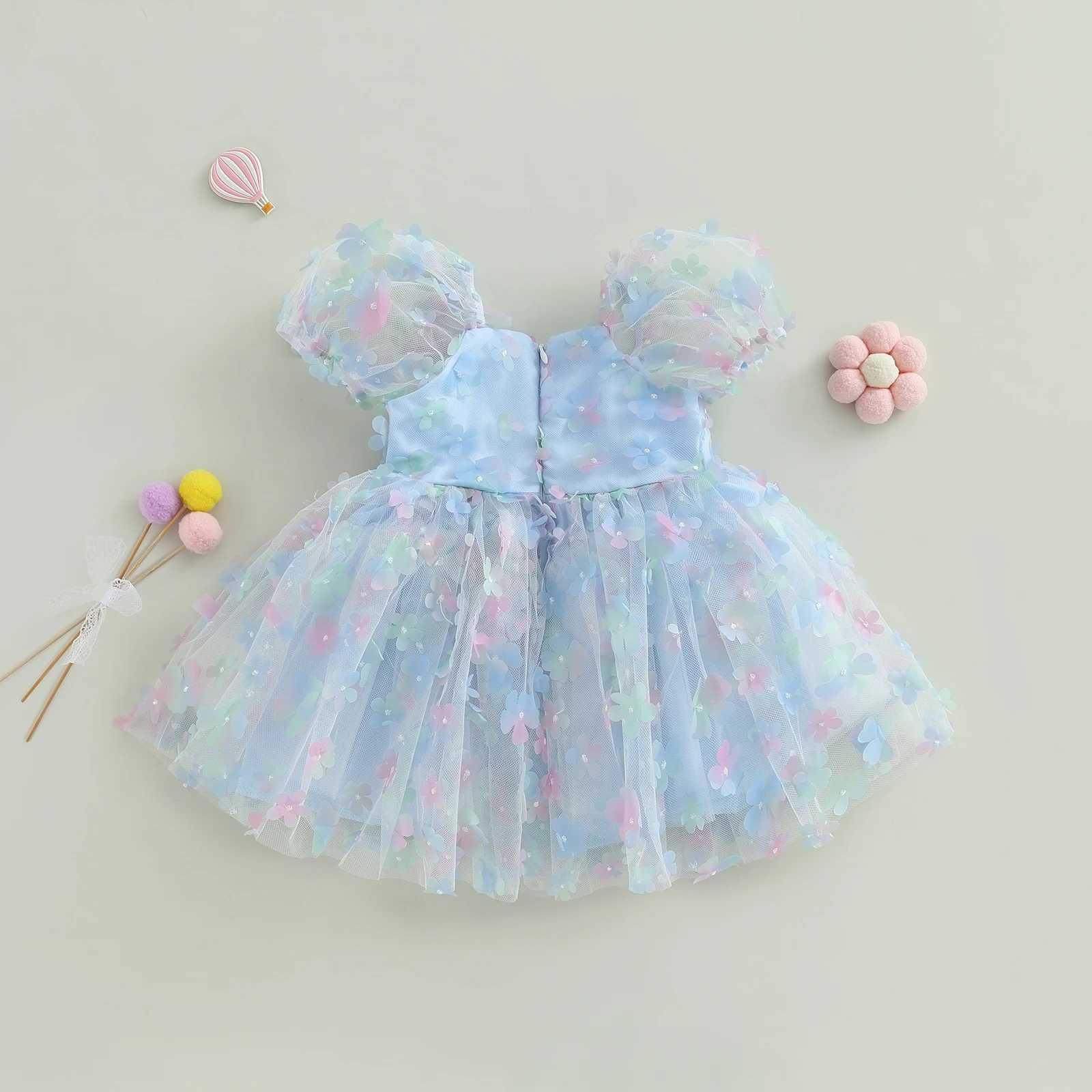 Pudcoco Childrens Girl Princess Dress Puff Sleeves Tulle Dress Flower/Butterfly A-line Party Stage Show 1-6T W240823