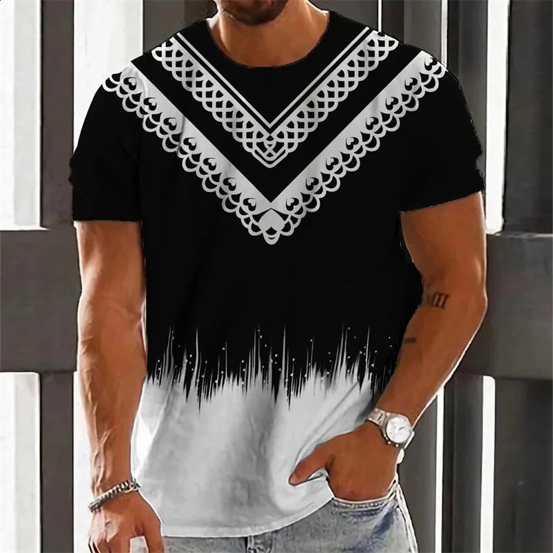 Summer African Stripe 3D Printed Tshirt Mens Fashion Casual Oneck Short sleeved Top 240822