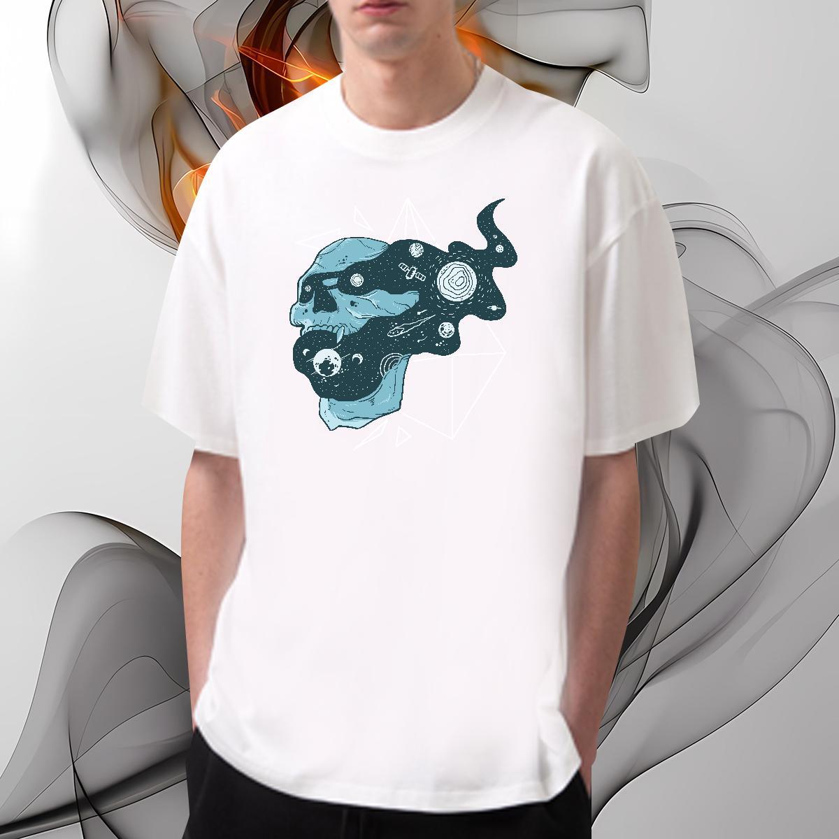 Loose Fit T Shirts Men 230g Cotton skull Street DIY Breathable Soft Mens Tshirts 2024 DIY Tops Tees