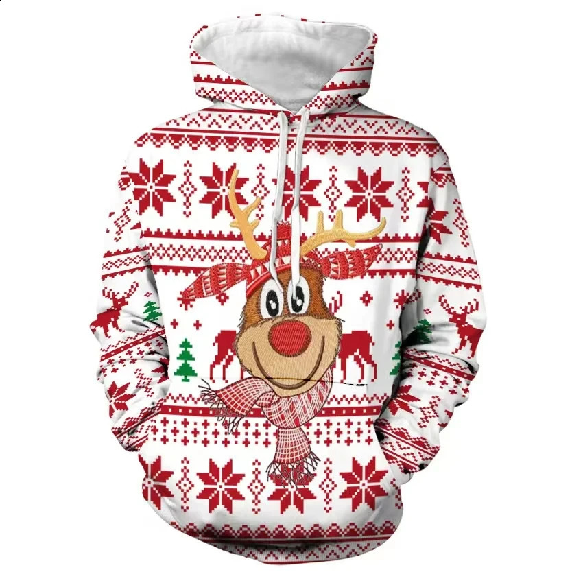 Christmas Mens Hooded Sweatshirt 3d Print Long Sleeve Pullover Autumn Winter Festive hoodies Oversized For Mens Sweater 240823