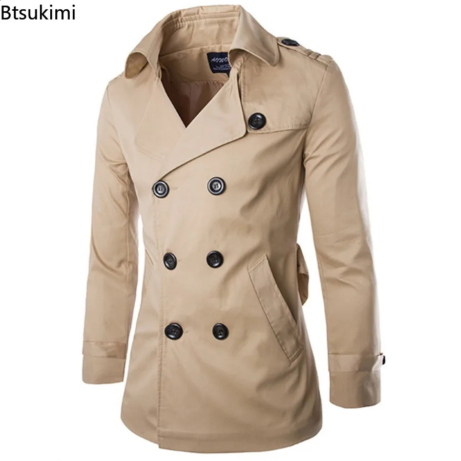 England Style Mens Trench Coat Fashion Cotton Double-breasted Mid-leng Jackets Boutique Windproof Coats Business Gentleman 240822