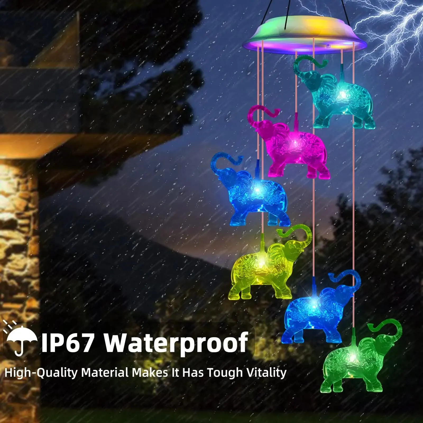 Outdoor Solar Waterproof LED Elephant Wind Chimes Home Gifts for Decorating Gardens Courtyards and Lawns 240822