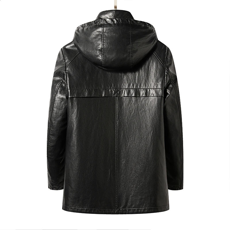 YN2268 Winter Senior Mens Hooded Natural Leather Down Jacket Medium length Detachable White Duck Lining 240822