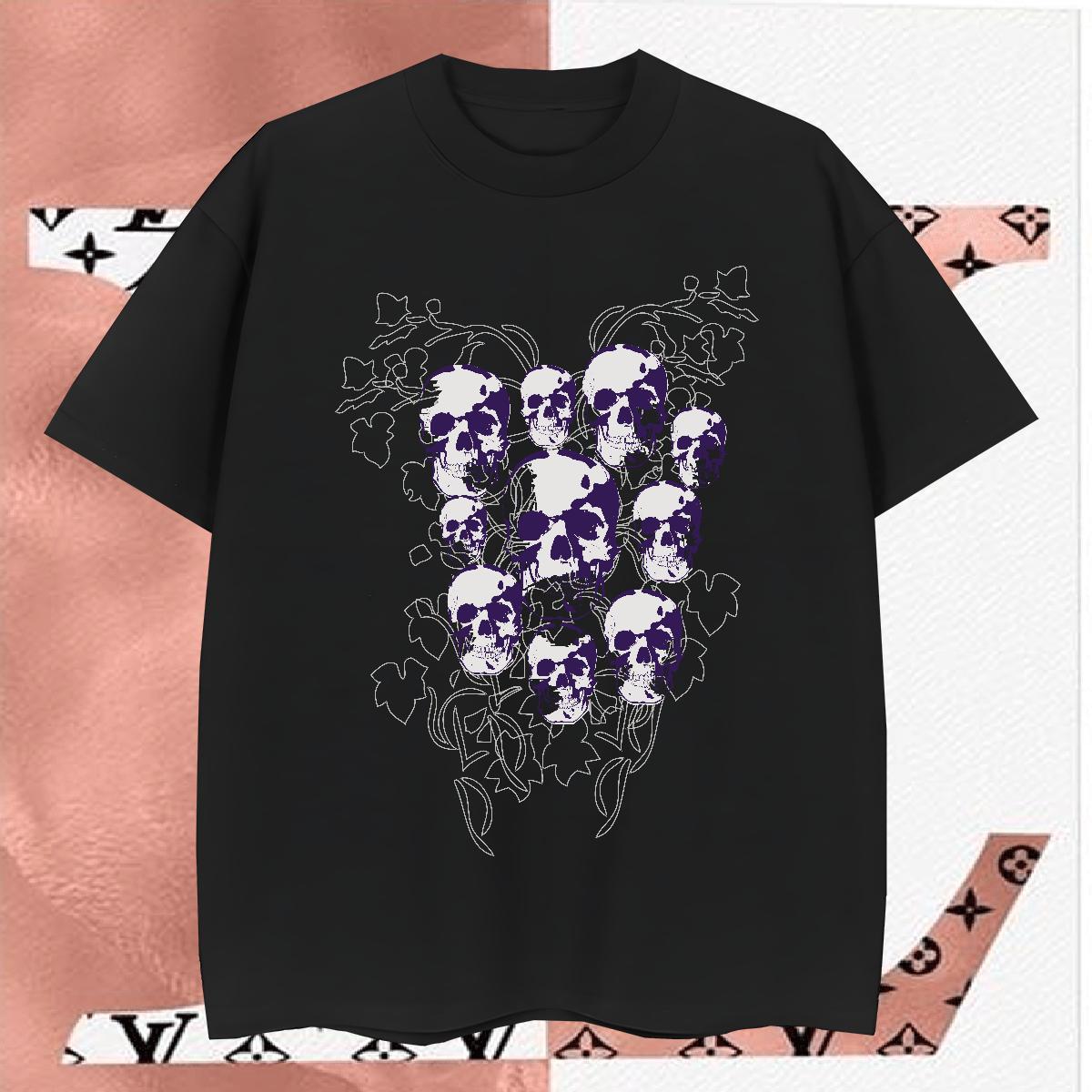 Classic T-Shirts for Men 100% Cotton 230g skull Beach DIY Printed Short Sleeve O-Neck Men Tshirts Designer Tops Shirt
