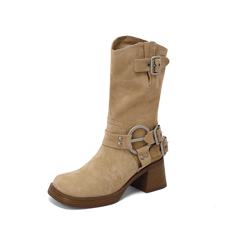 Ddmysports Cowhide Edition Coarse Eel Western Cowboy Made Of Genuine Leather Skinny Short Boots With Square Ead Mid Barrel Martin Women S Igh Eels OUT