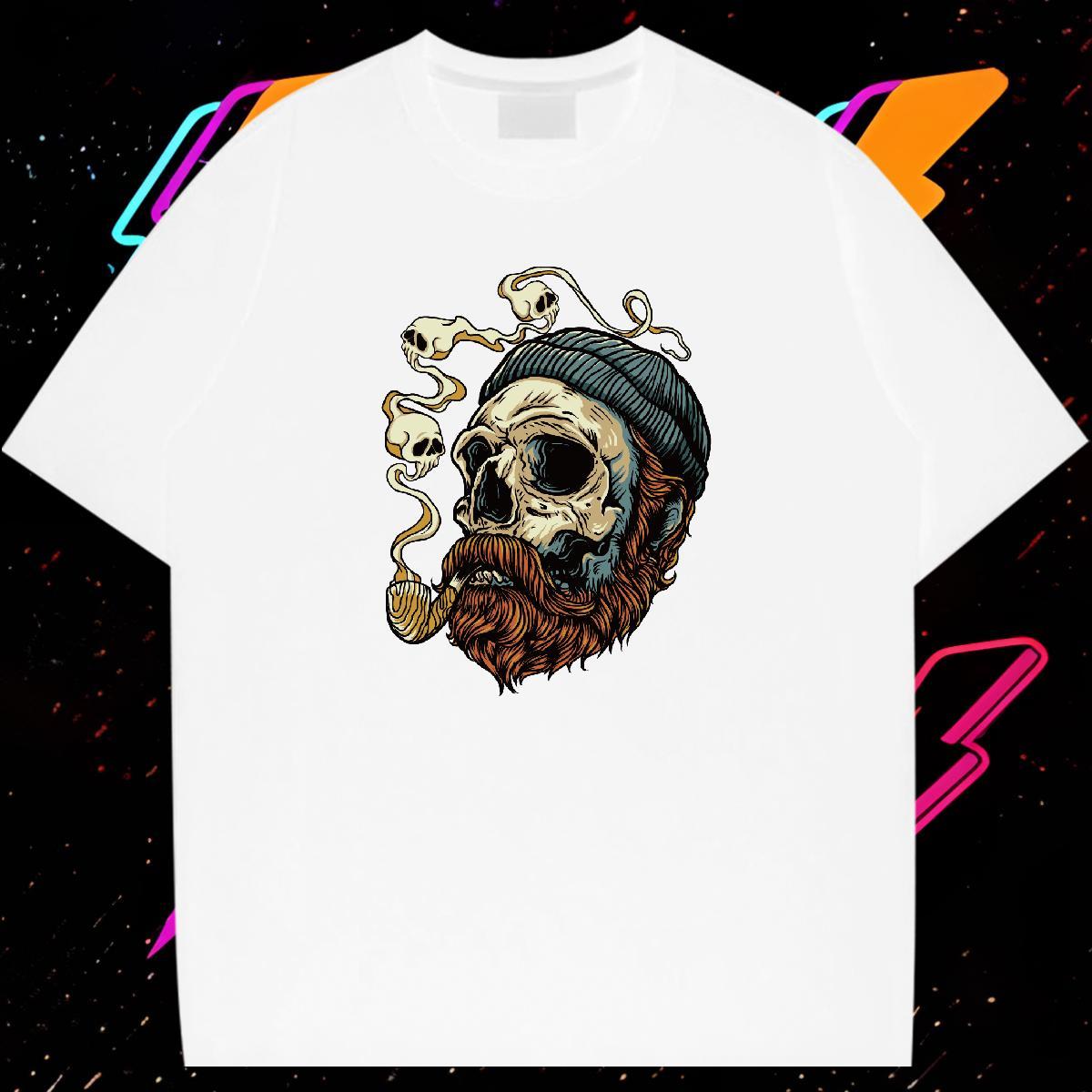 Loose Fit T Shirts Men 230g 100% Cotton skull Summer Casual DIY Printed Short Sleeve Soft Men Clothes T-Shirt Fashion New Top Tees