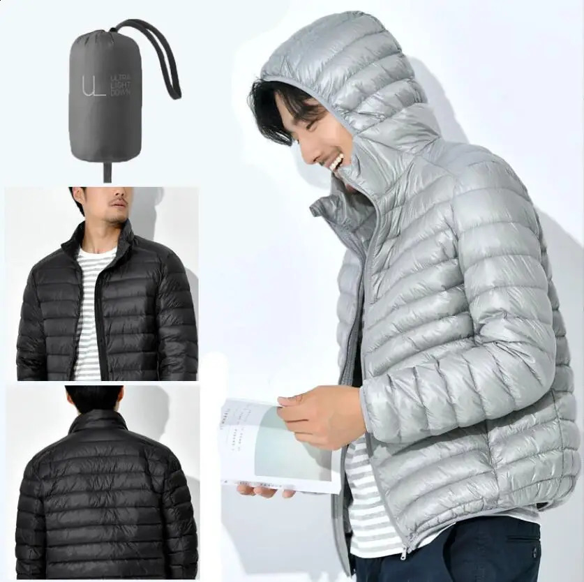 S6XL mens duck down jacket ultra light spring hooded portable waterproof and windproof 240822