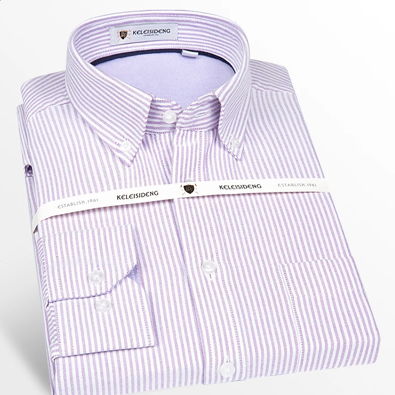 Mens Long Sleeve Thick Cotton Oxford Shirts with Front Pocket High Quality Smart Casual Stripe Plaid Button Down Dress Shirt 240822