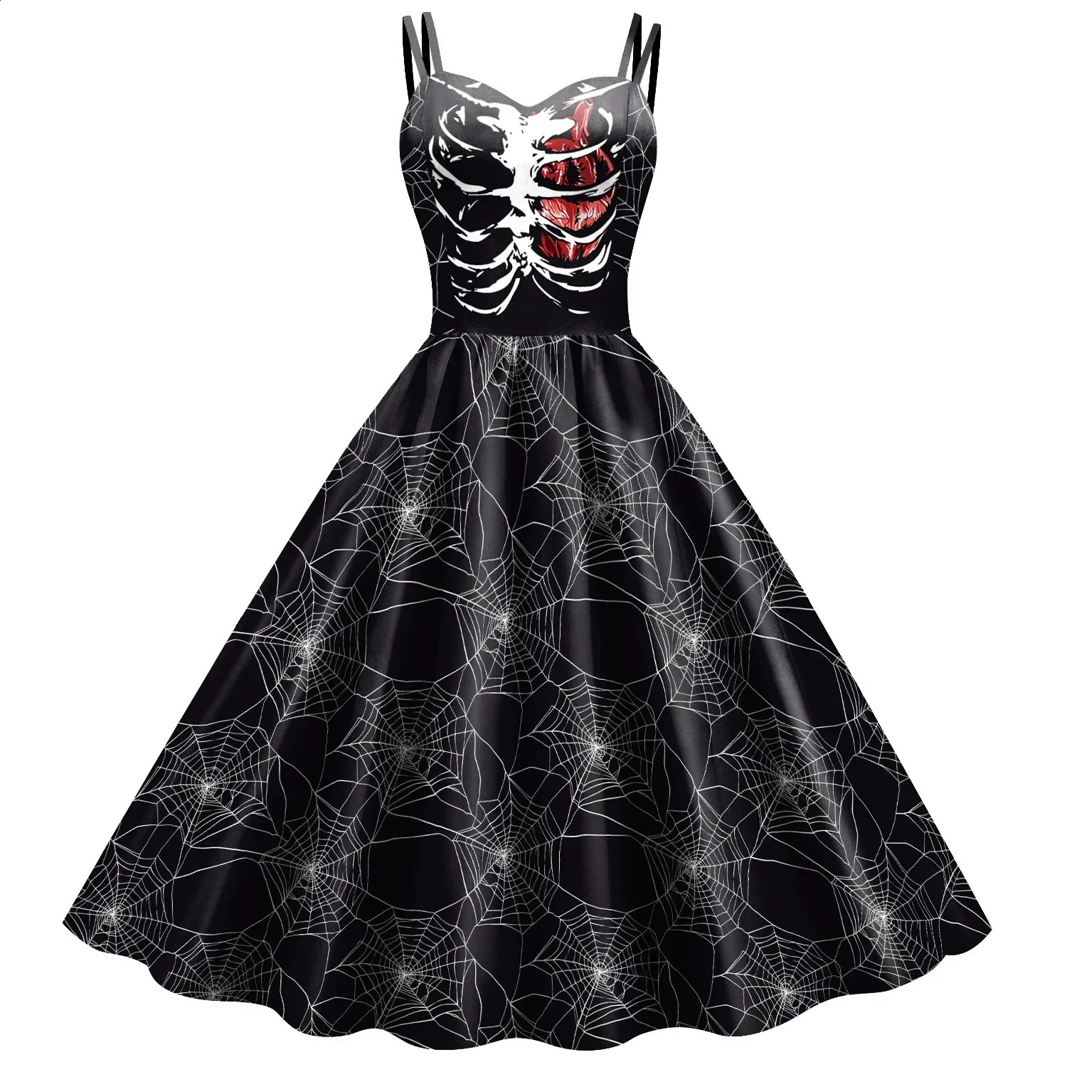 Halloween costume fancy skeleton rose print womens dress womens dress womens dress gothic horror Rockabily carnival fancy dress party 240823 - view 3