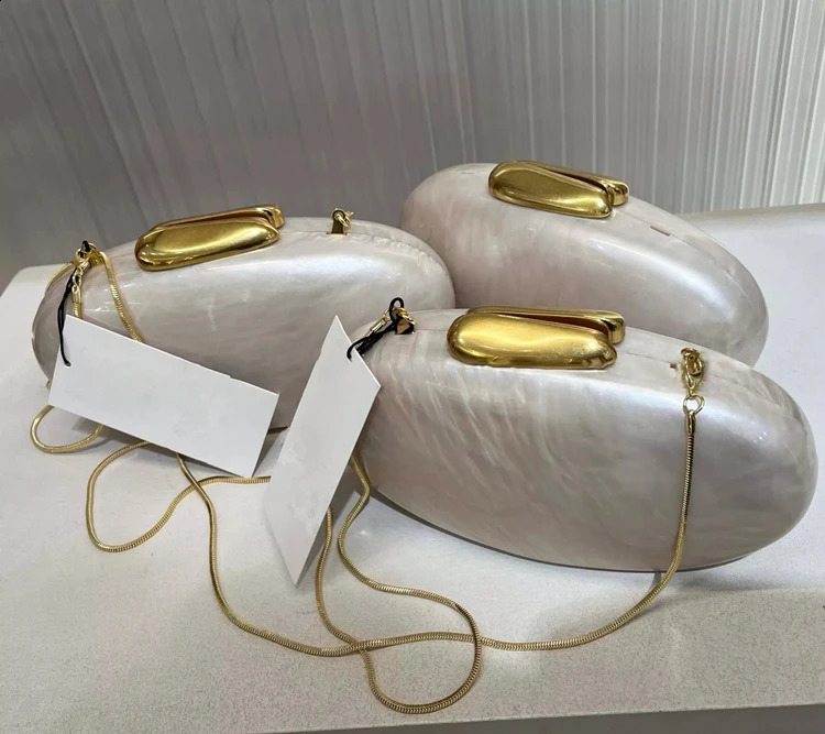Egg shape Clutch Bag Acrylic purse women wedding evening dinner party cute ivory pearl color handbag summer 2024 240822ZYl