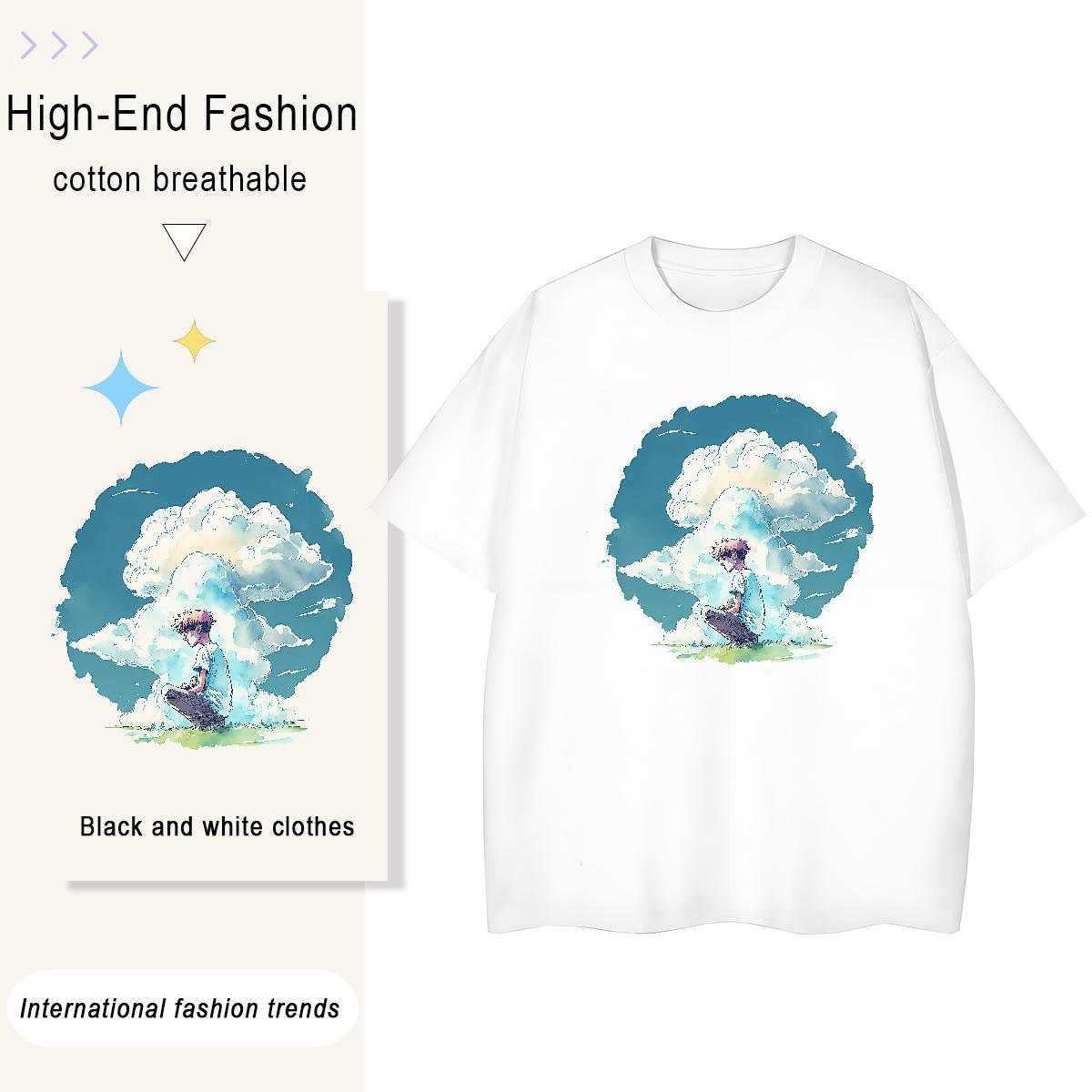 5A Women Tshirts 230g Pure Cotton painting High Street Hip Hop T Shirts Women Breathable Soft DIY Printed Clothings