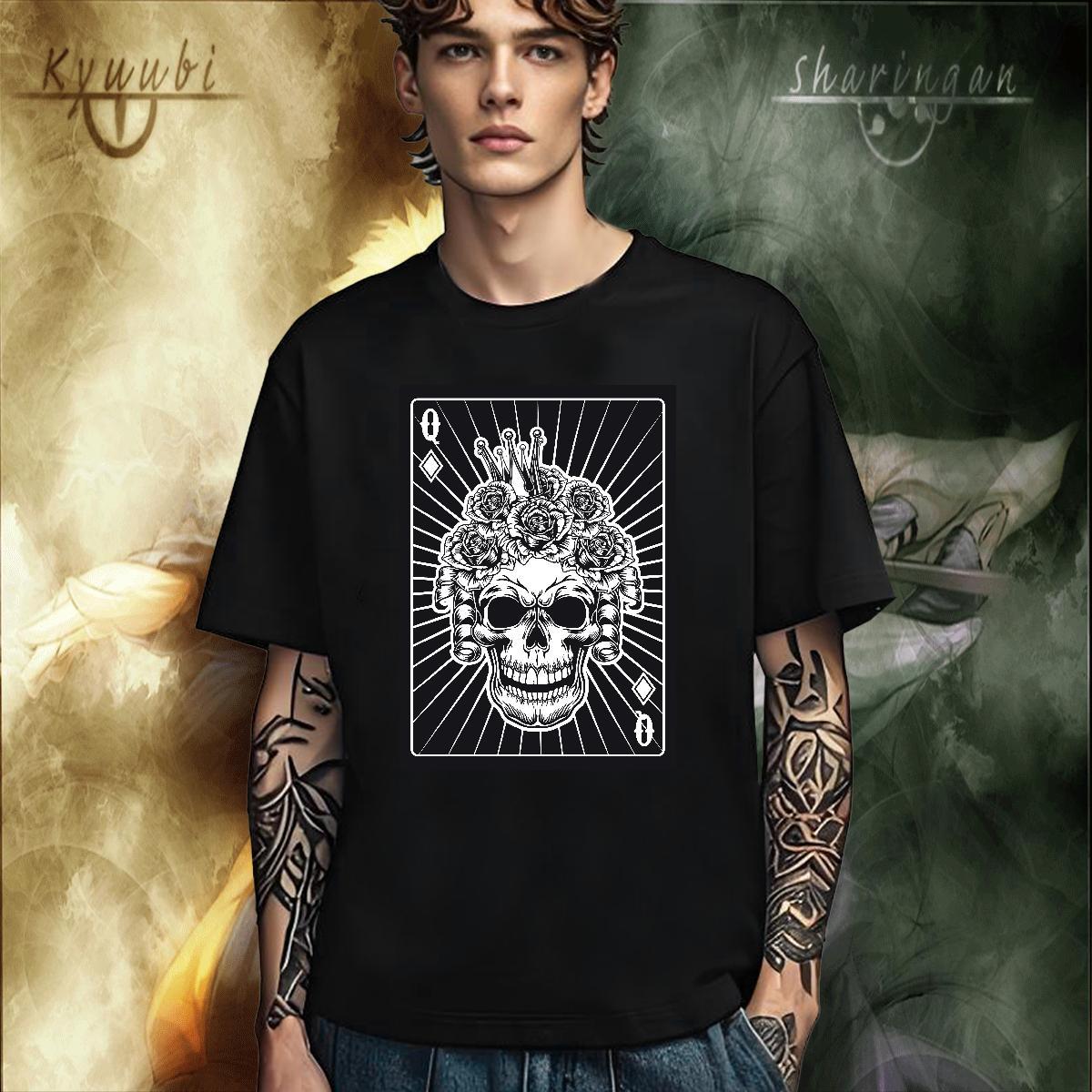 Brand Man T Shirts 230g Cotton skull Hip Hop Street Asian Size O Neck Short Sleeves Tshirt for Man Woman 2024 Summer Top Tees