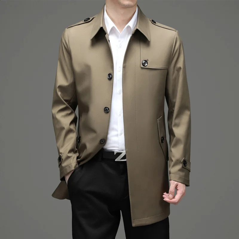 Classic Fashion Trench Coats Men Business Casual Mid-long Windbreaker Lapel Khaki Long Coat for Men Simple Mens Jackets M-4XL 240822