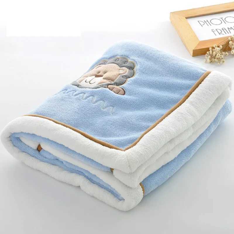 Baby Blankets Newborn Cartoon Embroidery Flannel Baby Blanket Kids Boys Girls Swaddle Wrap Infant Stroller Cover BlanketXJ240822