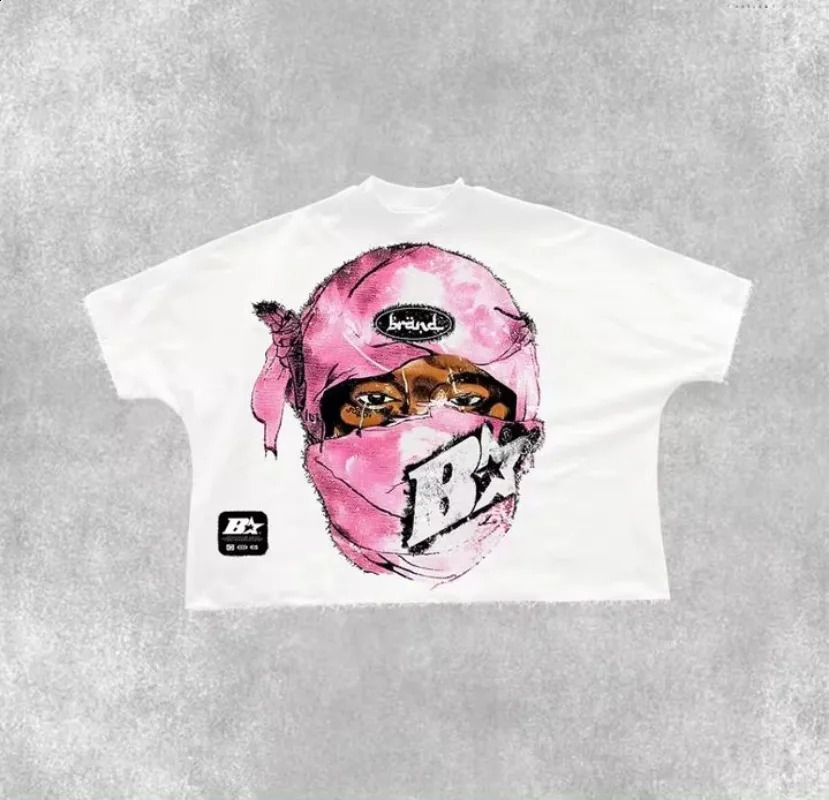 Y2K printed cotton Tshirt for mens street casual loose retro short sleeved couples clown 240822
