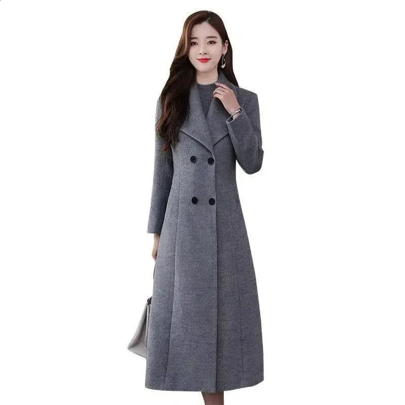 Autumn Winter Women Woolen Jacket Style Fashion Long Wool Blends Coat Double-breasted Thicken Coat 240822