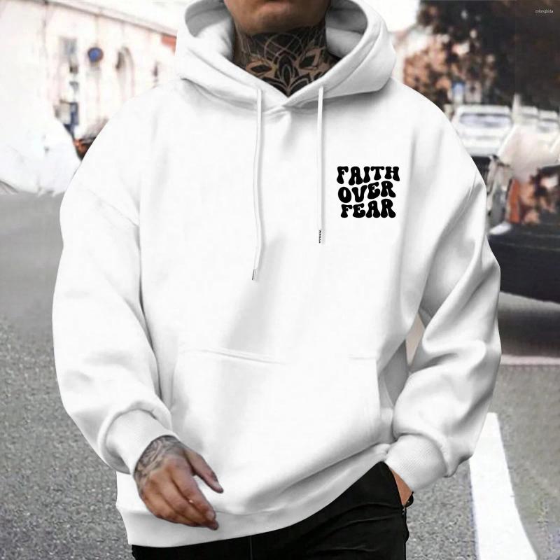 Men's Hoodies FAITH OVER FEAR Hoodie Casual Letter Print Hooded Sweatshirt Pullove White For Male Unisex Long-sleeved