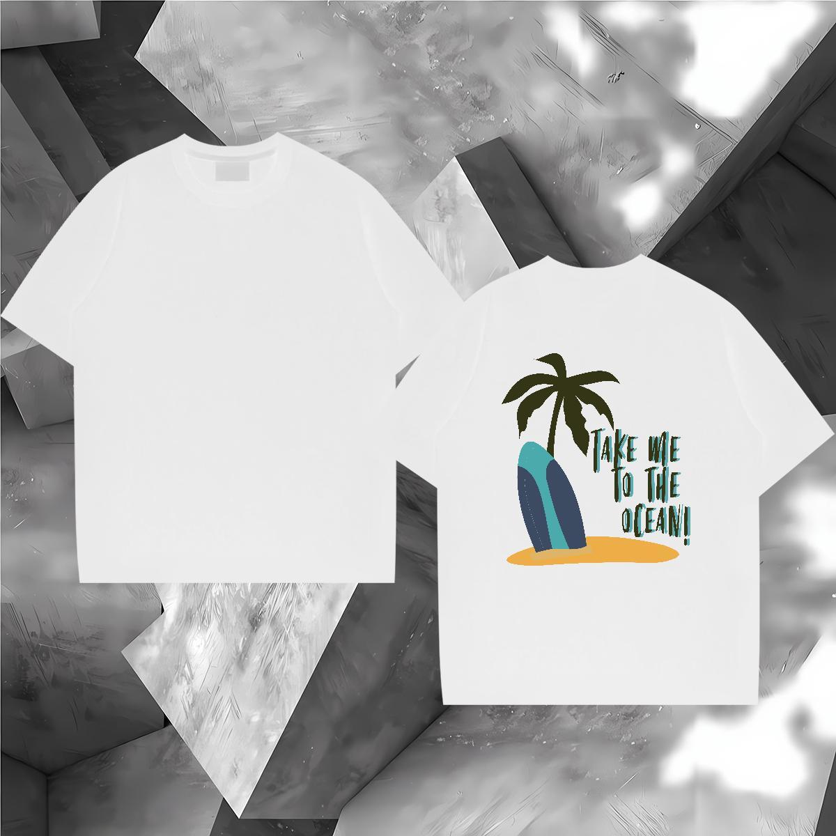High Quality T-Shirts for Men 230g 100% Cotton sea Outdoor Floral Print O Neck Short Sleeves Tshirts Fashion New Polos