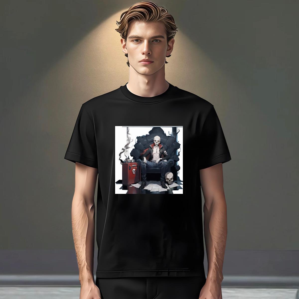 Wholesale T-Shirts 230g 100% Cotton skull Hip Hop Street Black White Breathable Crew Neck Tshirt for Man Woman 2024 Tops Tees