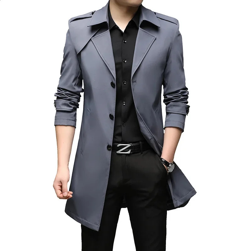 Spring Mens Casual Trench Coat Single Breasted Fashion Windbreaker Slim Long Jacket Casual Windproof Overcoat Mens Clothing 240822