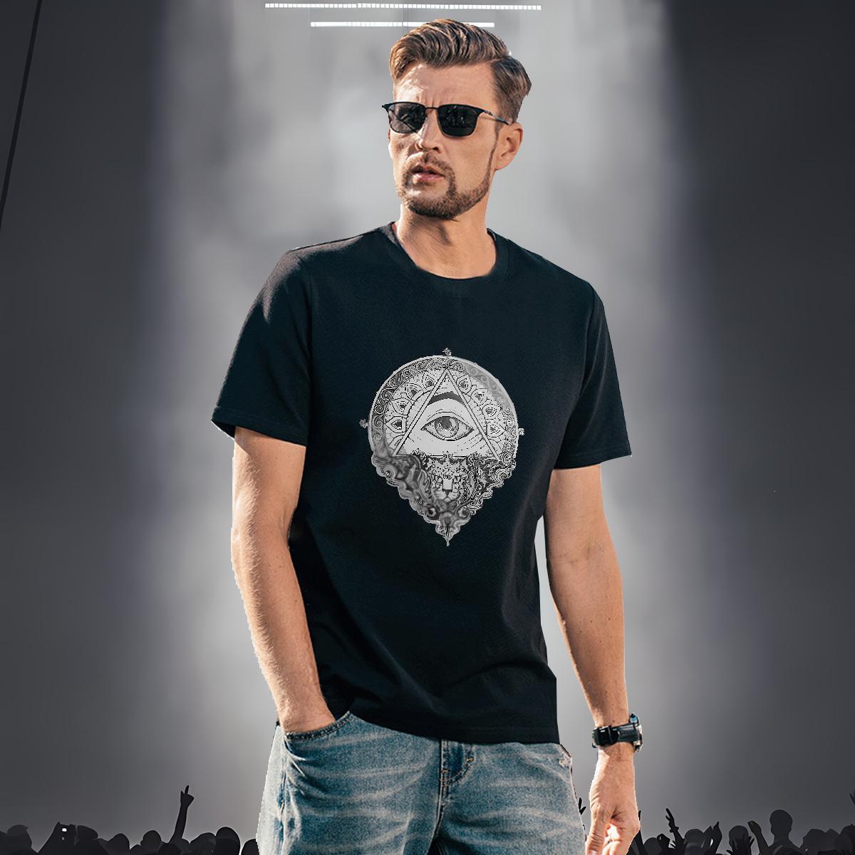 Brand T Shirt For Man 230g Pure Cotton eye of the devil Spring Summer Custom Printing Round Neck Short Sleeve Tshirt for Man Woman 2024 DIY Tops Tees