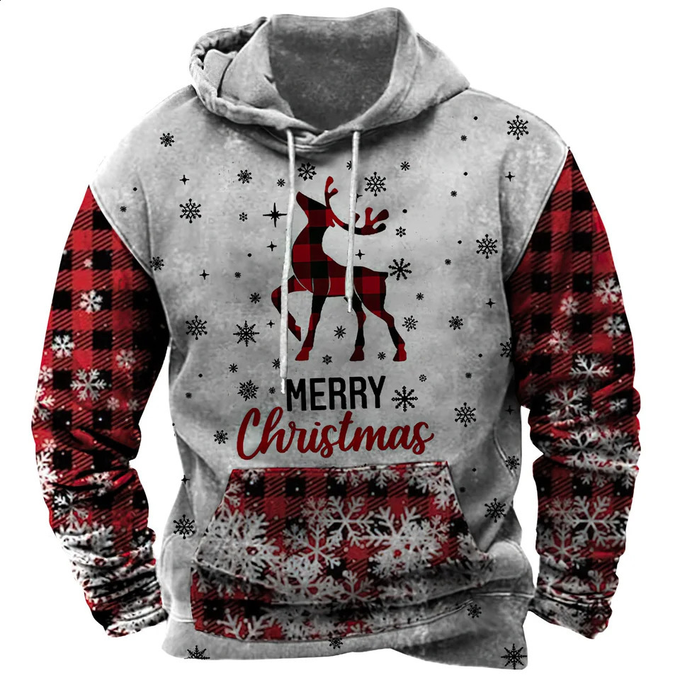 Christmas Hoodies Y2k Style Graphic Hoodie Warmth Sweatshirts for Men Elk Ironman Triathlon Snowflake 3D Printing 240823