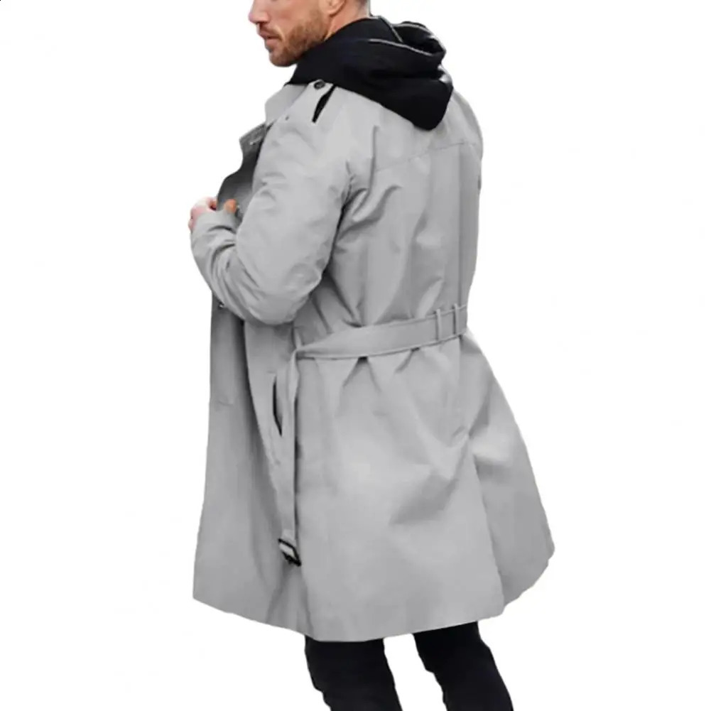 Men Belt Coat Business Mid-length Double-breasted Jacket Stylish Mens Double-breasted Long Coat Slim Fit for Autumn/winter 240822