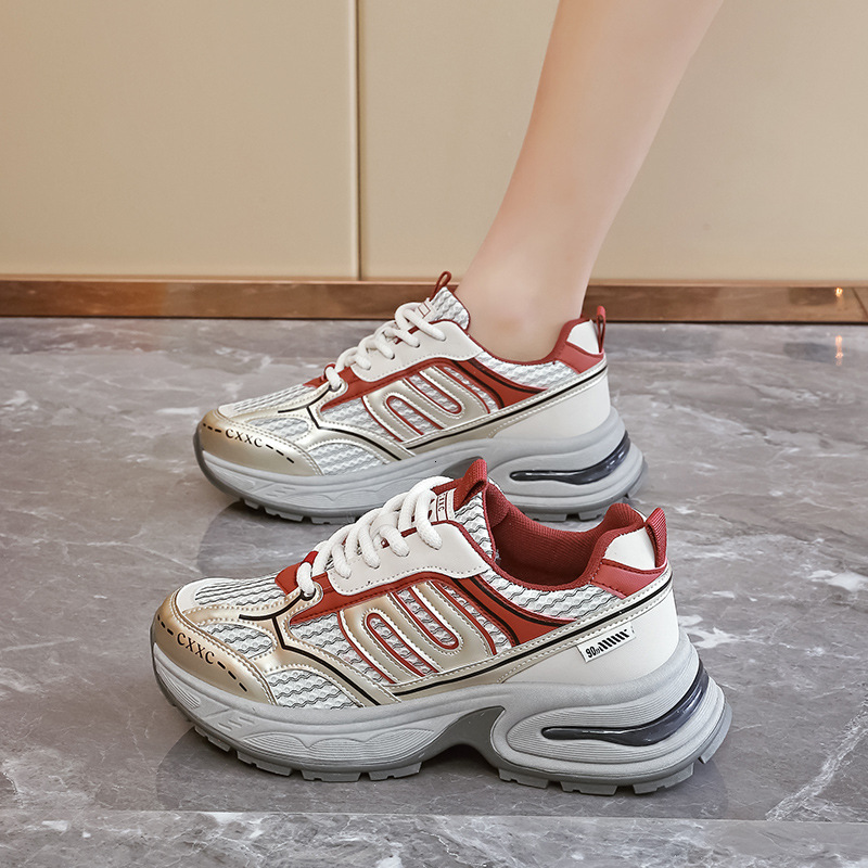 Ddmysports Spring Sports New Model Internet Famous Thick Soled Dad Fashionable White Shoes Single For Women S OUTDOOR