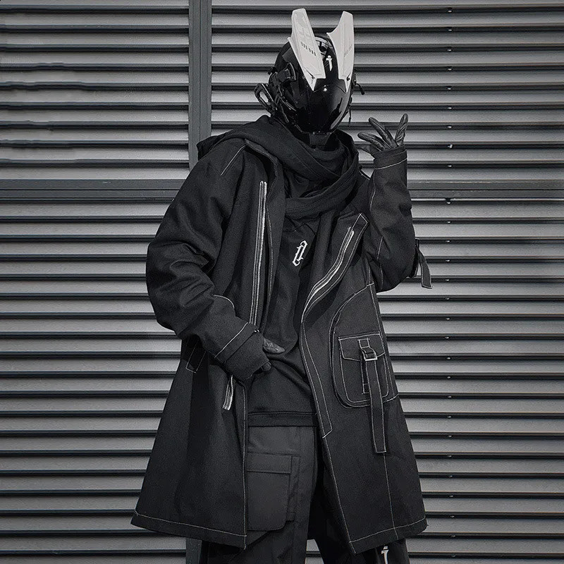Irregular n Techwear Style Punk Hip Hop Trench Coat Mens Street Casual Long Jacket Gabardina 240822