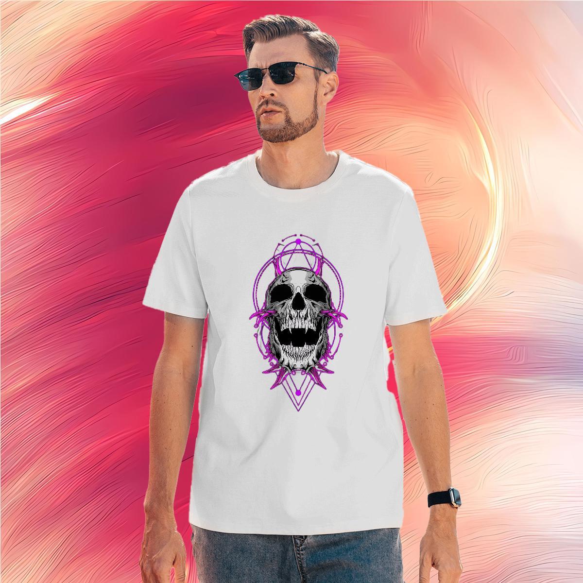 Free Shipping Mens T Shirts 230g 100% Cotton skull Street Casual Black White Crew Neck Breathable Tshirts 2024 DIY Top Tees